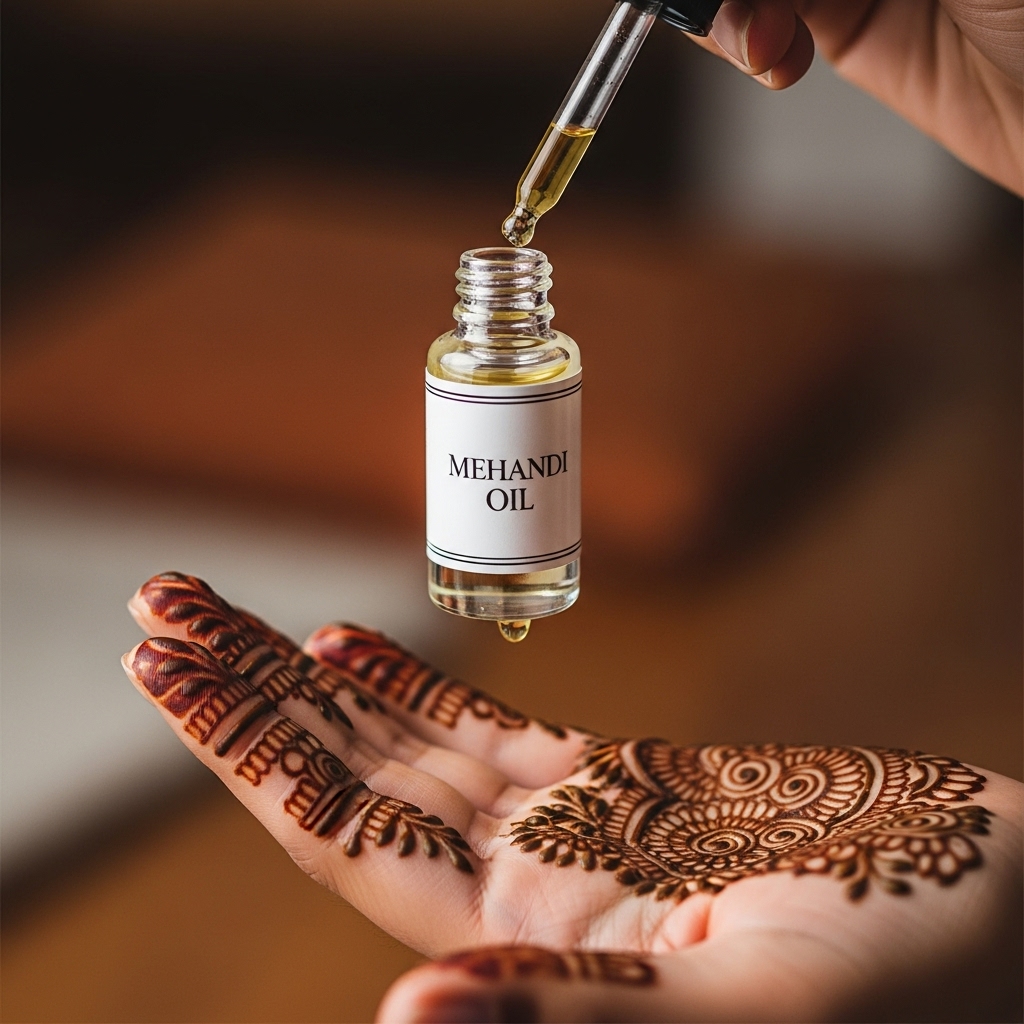 Divika Mehandi Oil being added to henna paste